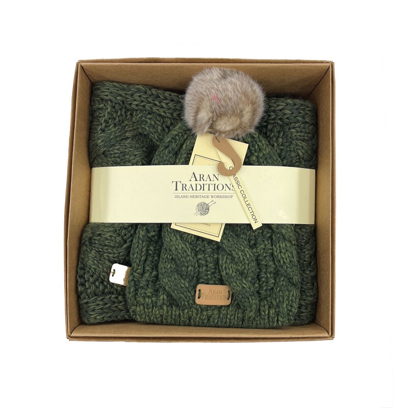 Aran Traditions Gift Set - Dark Green Tammy Hat and Snood